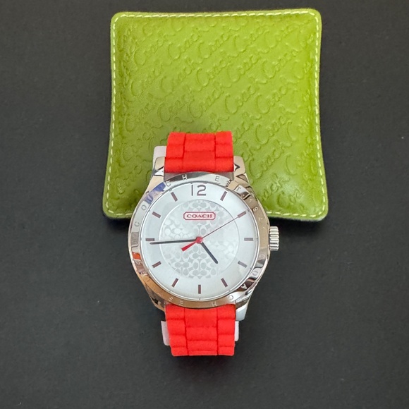 COACH Maddy Silicone Strap Signature Watch - Orange, Silver Stainless Case - Picture 10 of 11